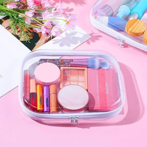 2 Pcs Clear Hard Plastic Pouch, Double Zipper Case,Transparent, Travel Organizer - Picture 5 of 6